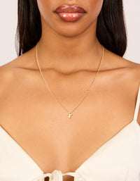 Waterproof Gold Plated Stainless Steel Mini Bubble Letter T Necklace - link has visual effect only