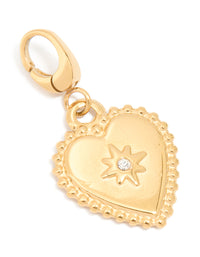 Waterproof Gold Plated Stainless Steel Diamante Heart Beaded Charm - link has visual effect only