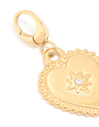 Waterproof Gold Plated Stainless Steel Diamante Heart Beaded Charm - link has visual effect only