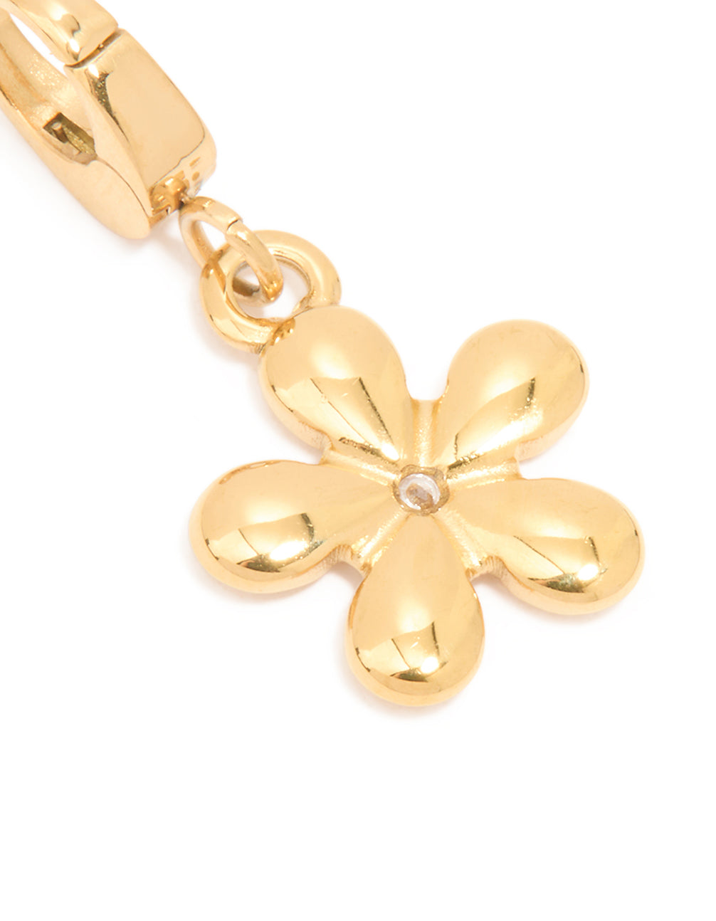 Exquisite flower diamante charm in waterproof gold plated stainless steel close up view