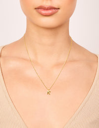 Waterproof Gold Plated Stainless Steel Mini Bubble Letter K Necklace - link has visual effect only
