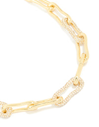 Gold Plated Diamante Wavy Chain Link Necklace - link has visual effect only