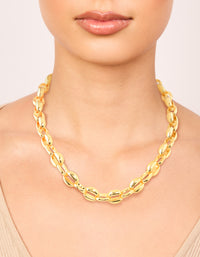 Gold Plated Chunky Round Chain Link Necklace - link has visual effect only