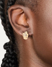 Gold Cubic Zirconia Panther Huggie Earrings - link has visual effect only