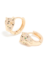 Gold Cubic Zirconia Panther Huggie Earrings - link has visual effect only