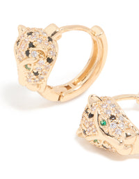 Gold Cubic Zirconia Panther Huggie Earrings - link has visual effect only