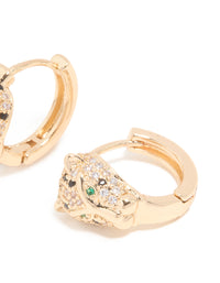 Gold Cubic Zirconia Panther Huggie Earrings - link has visual effect only