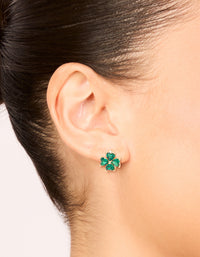 Gold Emerald Cubic Zirconia Clover Huggie Earrings - link has visual effect only