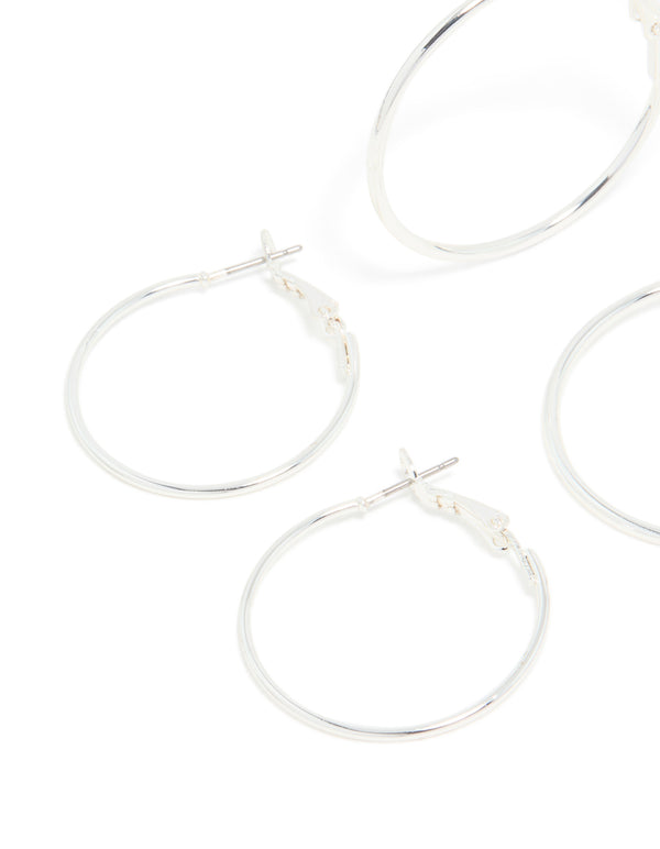 Silver Medium Smooth & Textured Hoop Earrings 3-Pack