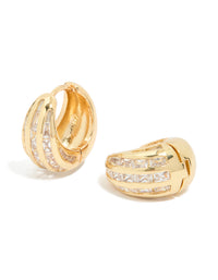 Gold Plated Cubic Zirconia Inlay Huggie Earrings - link has visual effect only