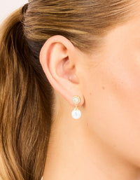 Gold Plated Cubic Zirconia & Pearl Drop Stud Earrings - link has visual effect only