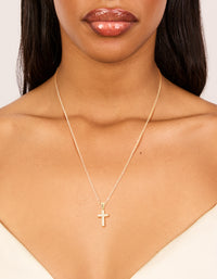 Gold Plated Cubic Zirconia Cross Pendant Necklace - link has visual effect only