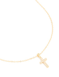 Gold Plated Cubic Zirconia Cross Pendant Necklace - link has visual effect only