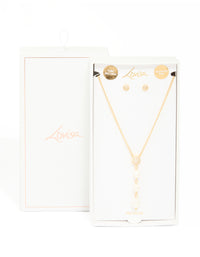 Gold Plated Cubic Zirconia Freshwater Pearl Drop Earrings & Necklace Set - link has visual effect only