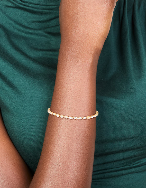 Gold Plated Cubic Zirconia Oval Tennis Bracelet