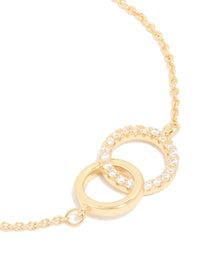 Gold Plated Cubic Zirconia Linked Circle Bracelet - link has visual effect only