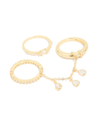 Gold Plated Cubic Zirconia Oval & Chain Rings 3-Pack - link has visual effect only