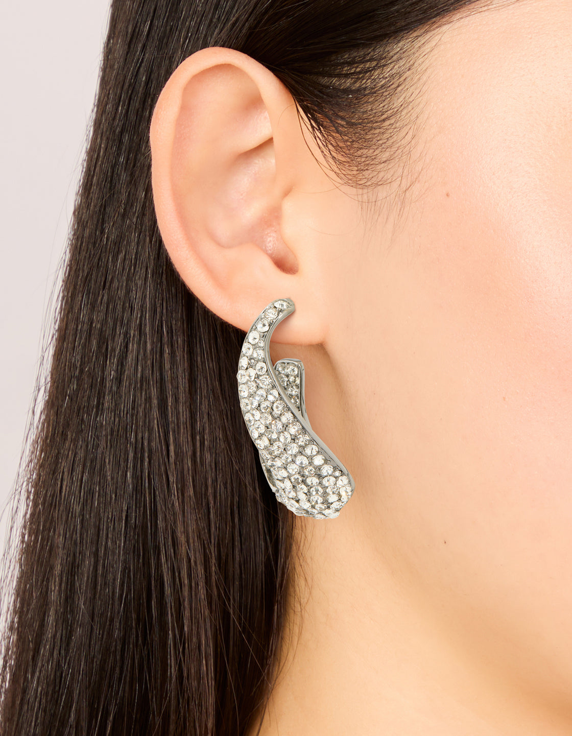 Gunmetal Silver Diamante Wavy Hoop Earrings
