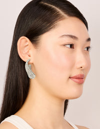 Gunmetal Silver Diamante Wavy Hoop Earrings - link has visual effect only