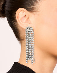 Gunmetal Silver Diamante Fringe Drop Earrings - link has visual effect only