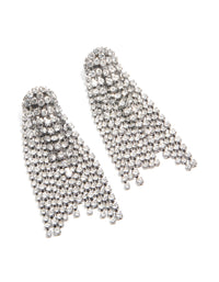 Gunmetal Silver Diamante Fringe Drop Earrings - link has visual effect only