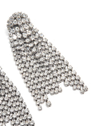 Gunmetal Silver Diamante Fringe Drop Earrings - link has visual effect only