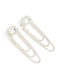 Silver Diamante & Layered Chain Drop Earrings - link has visual effect only