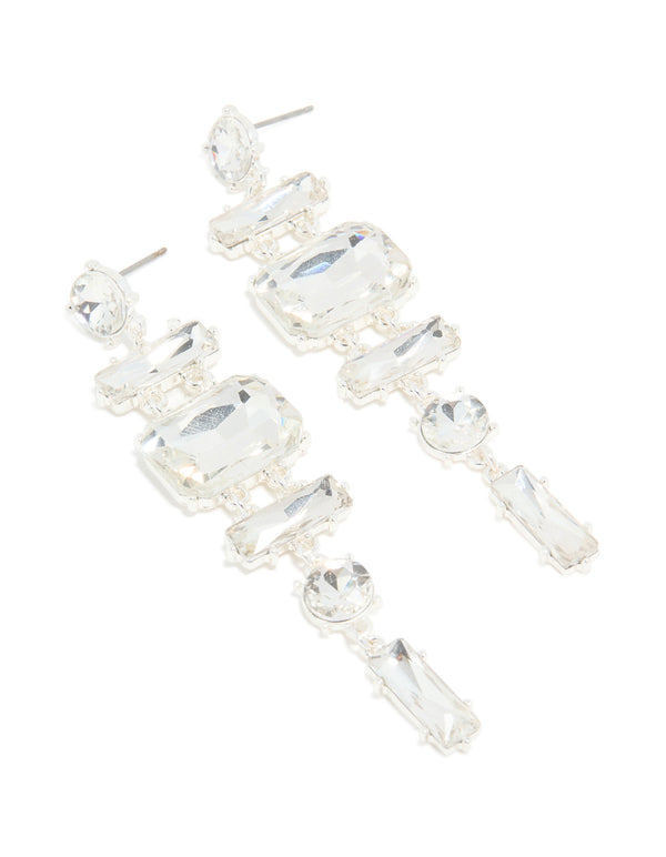 Silver Diamante Large Mixed Drop Earrings