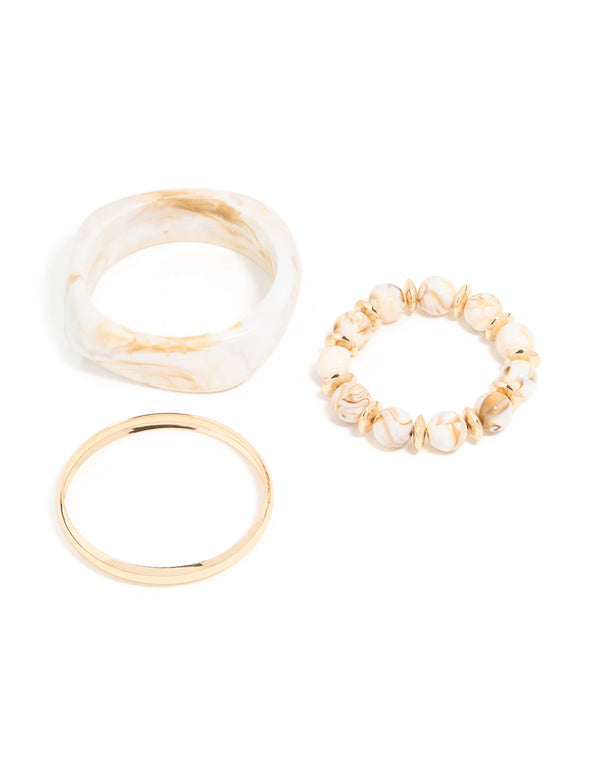 Gold & White Acrylic Bangles 3-Pack
