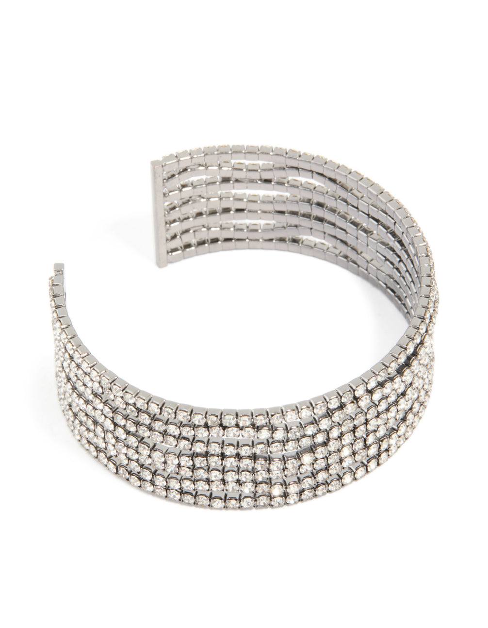 Gunmetal Silver Diamante Wavy Wrist Cuff