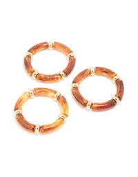 Brown Gold & Acrylic Stretch Bracelets 3-Pack - link has visual effect only