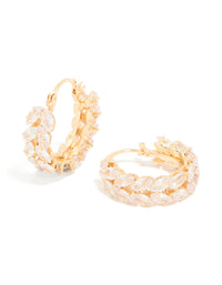 Gold Cubic Zirconia Floral Hoop Earrings - link has visual effect only
