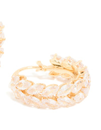 Gold Cubic Zirconia Floral Hoop Earrings - link has visual effect only