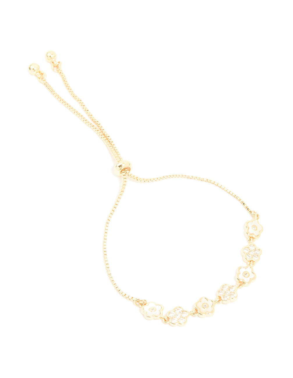 Gold Cubic Zirconia Floral Toggle Bracelet