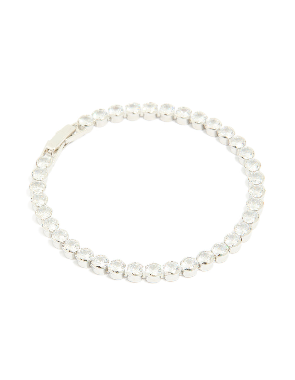 Silver Cubic Zirconia Circle Bezel Tennis Bracelet