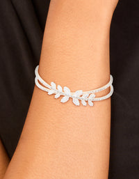 Silver Cubic Zirconia Leaf Floral Wrist Cuff - link has visual effect only