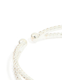 Silver Cubic Zirconia Leaf Floral Wrist Cuff - link has visual effect only