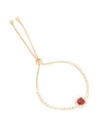 Gold Red Cubic Zirconia Square Halo Toggle Bracelet - link has visual effect only