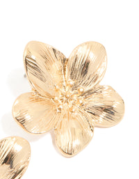Gold Textured Flower Stud Earrings - link has visual effect only
