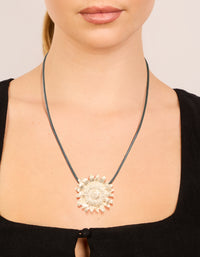 Gold Sunflower Pendant Cord Necklace - link has visual effect only