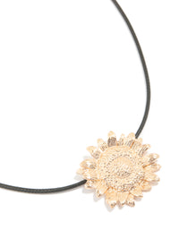 Gold Sunflower Pendant Cord Necklace - link has visual effect only