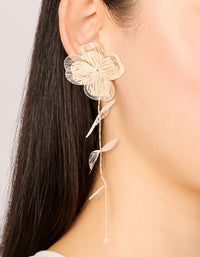 Gold Long Floral Drop Earrings - link has visual effect only