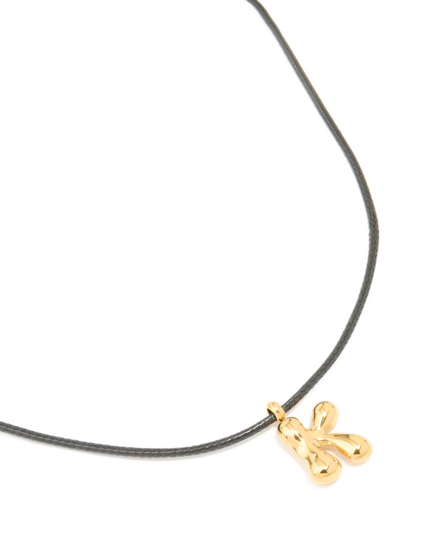 Waterproof Gold Plated Stainless Steel Large Bubble Letter K Cord Necklace