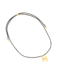 Waterproof Gold Plated Stainless Steel Large Bubble Letter M Cord Necklace - link has visual effect only