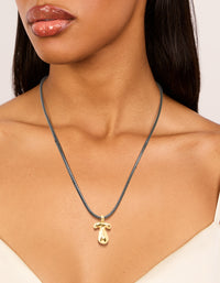 Waterproof Gold Plated Stainless Steel Large Bubble Letter T Cord Necklace - link has visual effect only