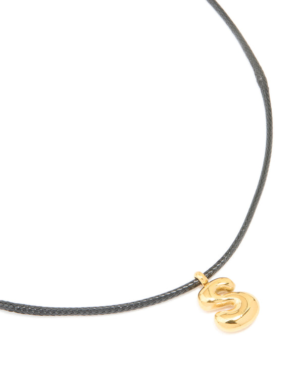 Waterproof Gold Plated Stainless Steel Large Bubble Letter S Cord Necklace