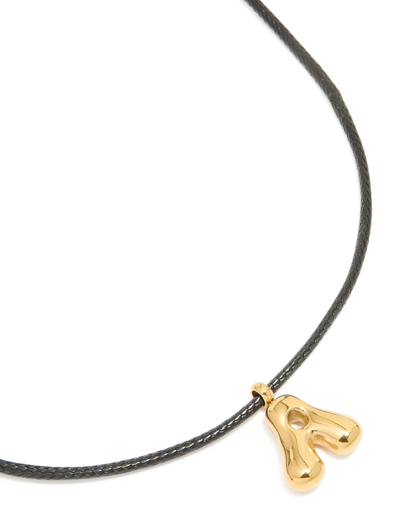 Waterproof Gold Plated Stainless Steel Large Bubble Letter A Cord Necklace