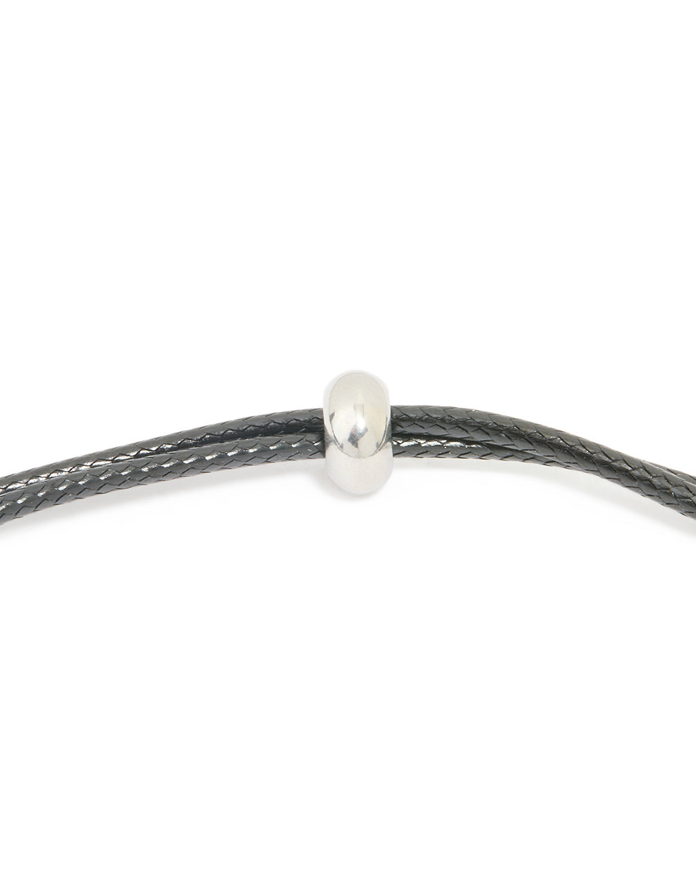 This waterproof stainless steel large bubble letter S pendant necklace with initials and grey cord clasp detail view