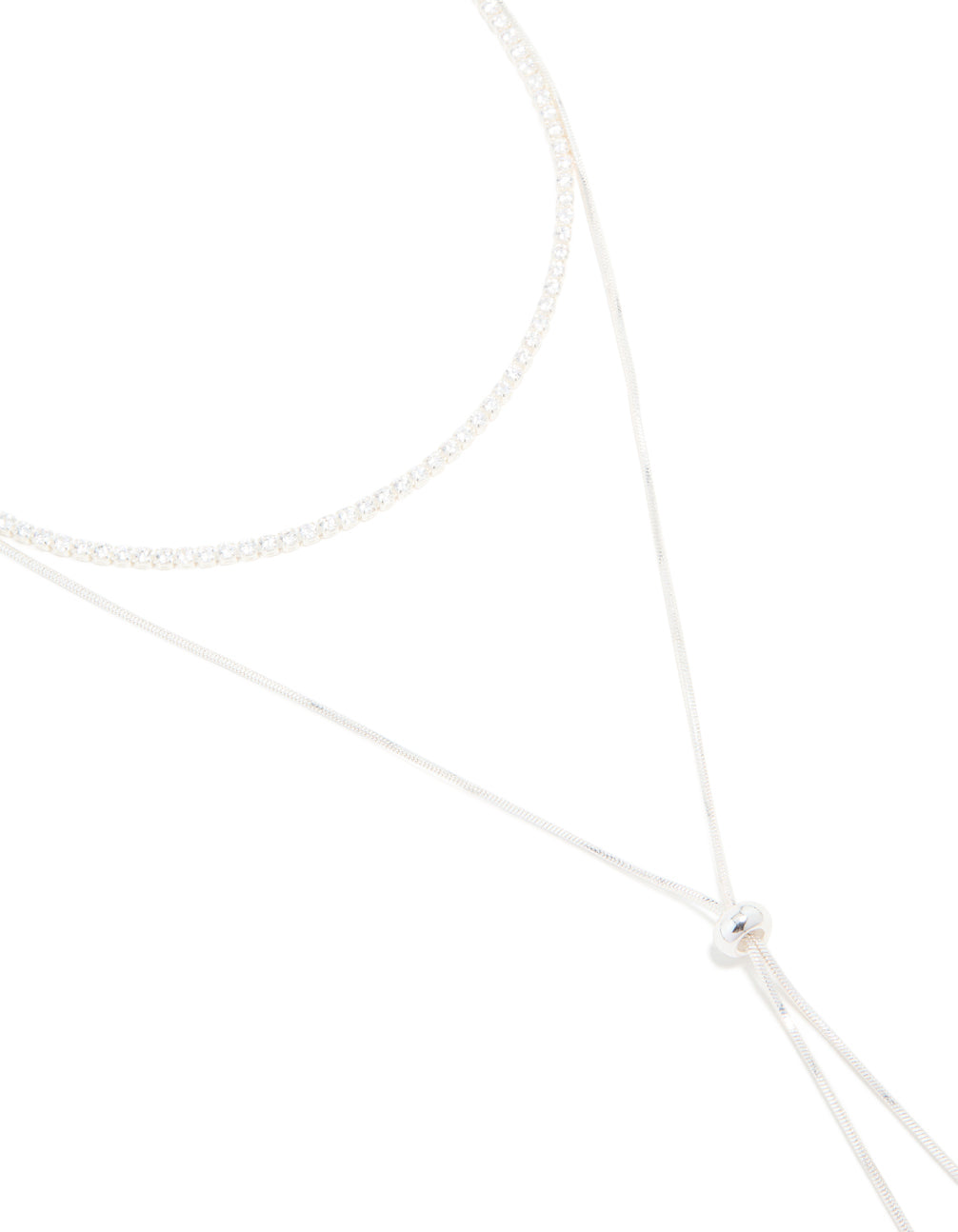 Silver Plated Cubic Zirconia Cup Chain & Snake Chain Y-Necklace