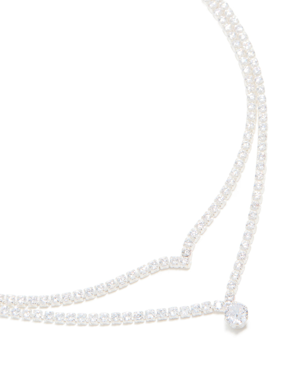 Silver Plated Cubic Zirconia Cup Chain & Drop Pendant ayered Necklace